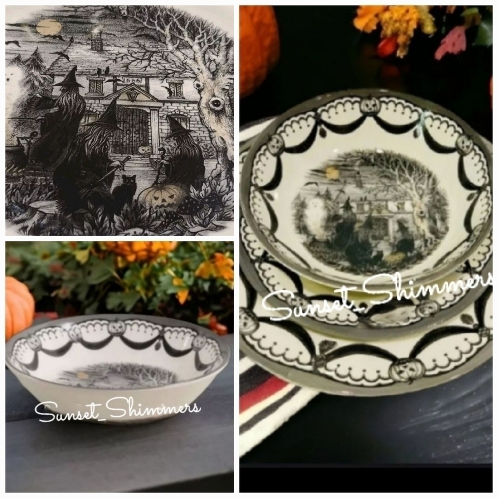 COVEN 4pc BOWL Set ROYAL STAFFORD Halloween WITCH Trio 1666 Salad Soup Pasta New